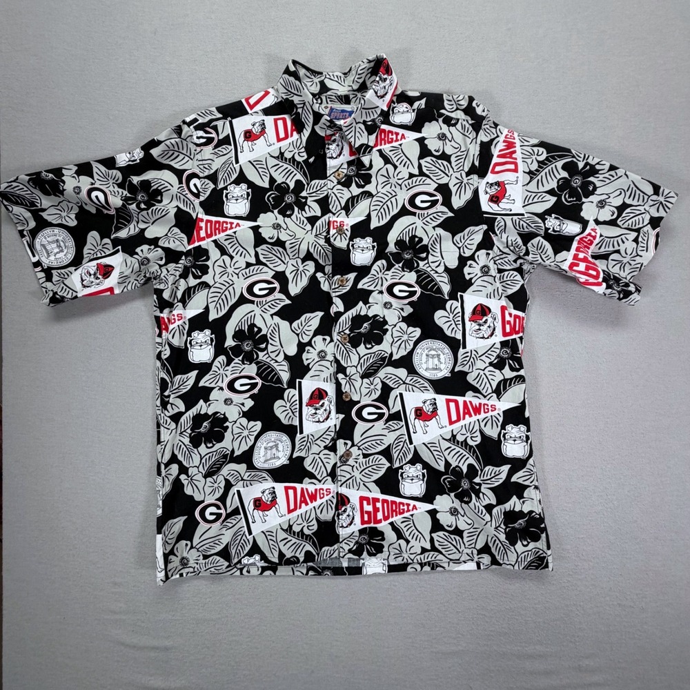 Reyn Spooner Georgia Bulldogs Mens M Black Excellent Vintage Hawaiian Shirt‎